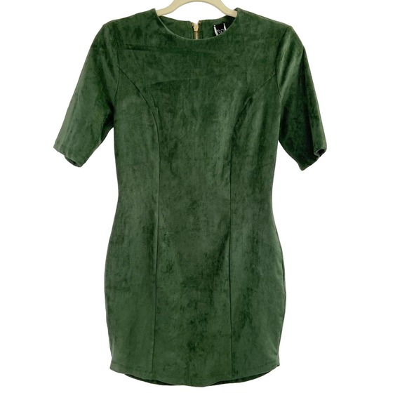 Windsor Dresses & Skirts - Windsor L Green Faux Suede Short Sleeve Zip Back Mini Dress